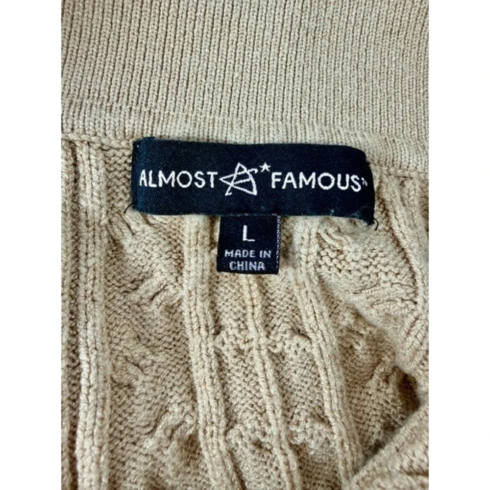 Almost Famous Women's L Tan Cable‎ Knit Cropped Polo Sweater Preppy Academia Y2K